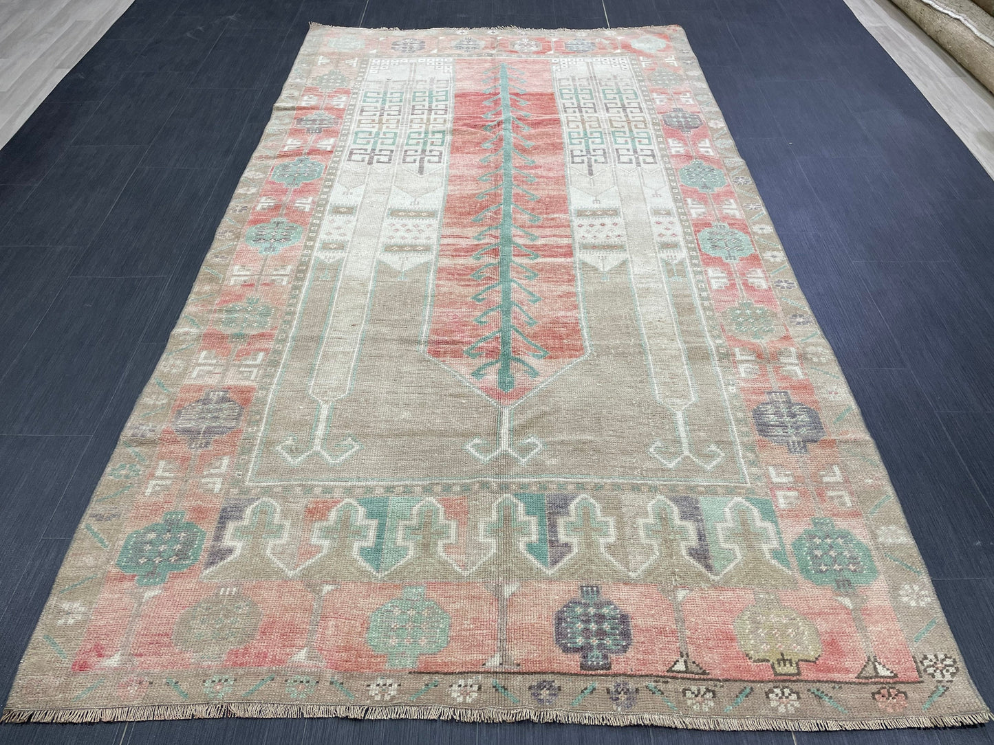 Vintage Handmade Rug Muted 4.7 x 8.3 Vintage Rug Wool Oushak Rug Hand Made Rugs Vintage Turkish Rug Living Room Rug