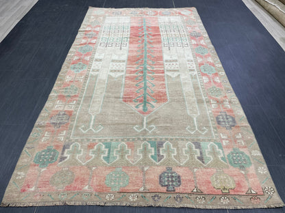 Vintage Handmade Rug Muted 4.7 x 8.3 Vintage Rug Wool Oushak Rug Hand Made Rugs Vintage Turkish Rug Living Room Rug