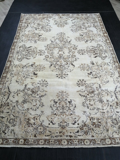 Neutral Rug 6.5 x 10.3 Hand Made Rug, Muted Oushak Rug, Rustic Rug, Boho Runner, Turkish Rug, Farmhouse Rug, Vintage Rug, Wool rug