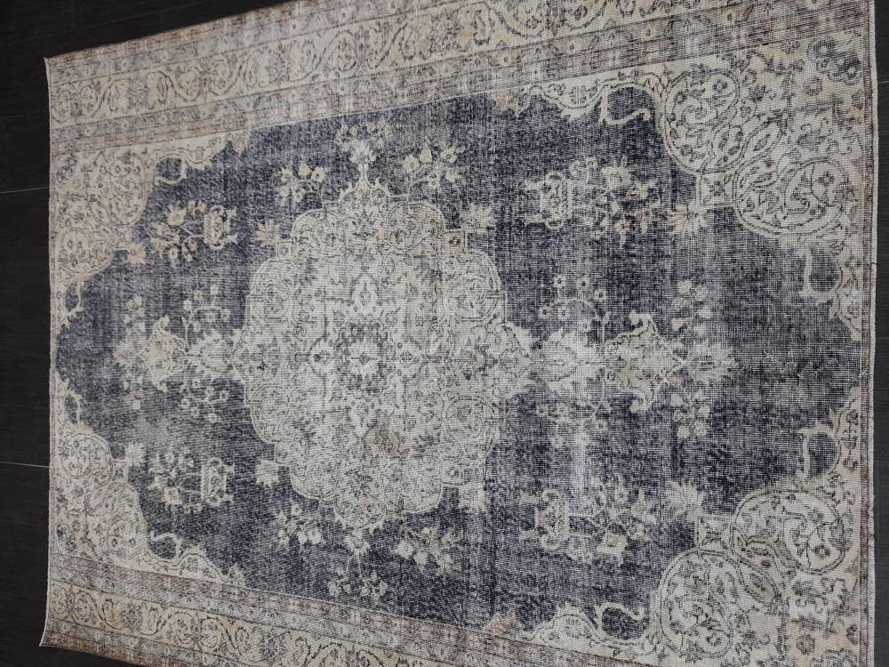 TURKISH HAND Knotted Rug 6.5 x 8 Vintage Turkish Rug Oushak Rug Traditional Rug Oriental Blue Rug Muted Vintage Floral Rug Elegant Wool Rug