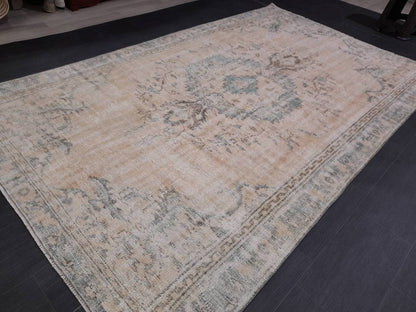 Vintage RUG 6x9.5 TURKISH Oushak Rug Vintage Navy Oriental Rug  Vintage Persian Rug Hand Made Rugs  Turkish Rug Antique Rug Distressed Rug