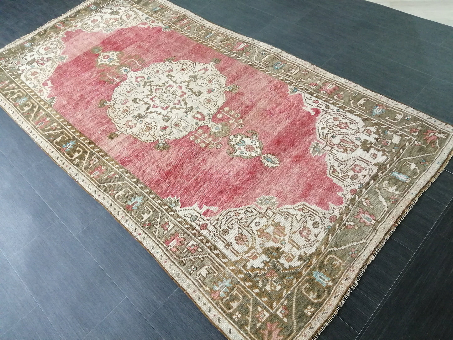 4.3 x 8.5 Vintage Oushak  Rug Muted  Vintage  Rug Wool Oushak Rug Hand Made Rugs Vintage Turkish Rug Living Room Rug