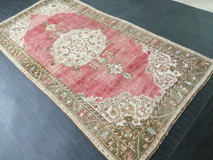 4.3 x 8.5 Vintage Oushak  Rug Muted  Vintage  Rug Wool Oushak Rug Hand Made Rugs Vintage Turkish Rug Living Room Rug