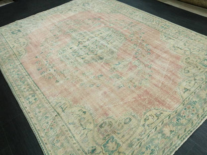 Large Vintage RUG Vintage TURKISH Rug 6.7 x 9 Vintage Distressed  Rug Vintage Oushak Rug Hand Made Rugs Antique Turkish Rug Oriental Rug