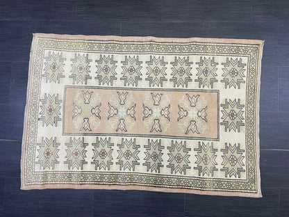 Vintage Oushak 2.10 x 4.3 Rug, Vintage Rug, Wool Muted Hand Knotted Rug, Handmade Rugs Vintage Turkish Rug