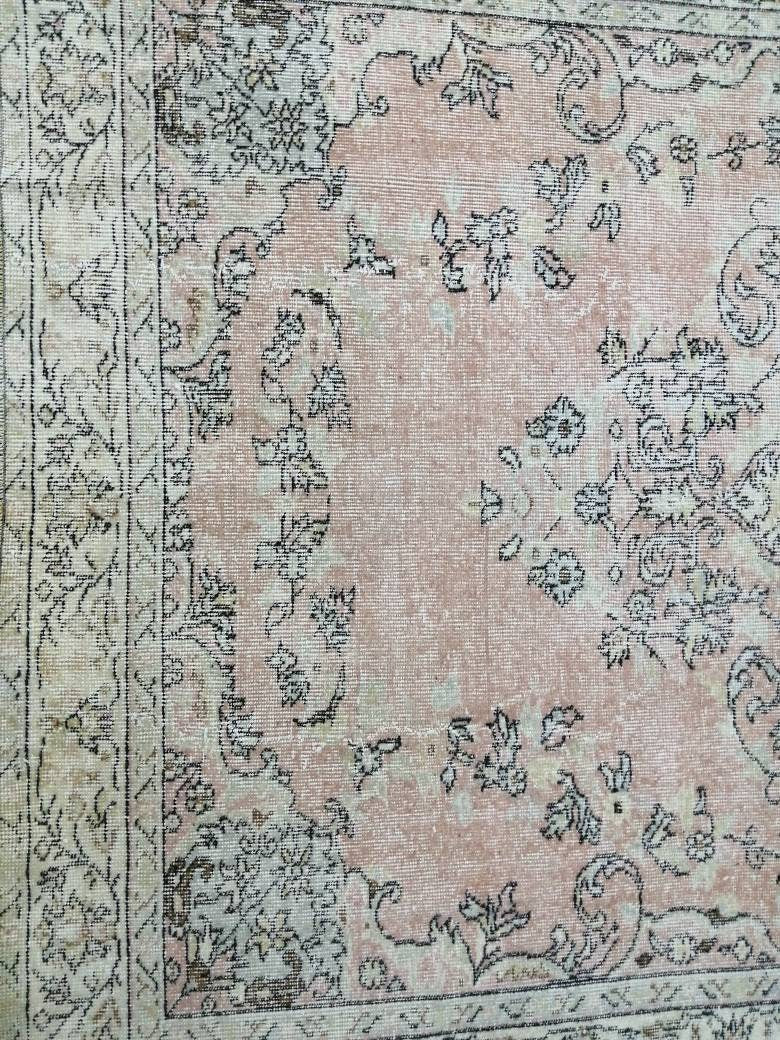 Soft Pink Vintage Turkish Rug 5.2 x 8.9 Vintage Persian Rug Muted Oriental Rug Wool Oushak Rug Hand Made Rugs Vintage Turkish