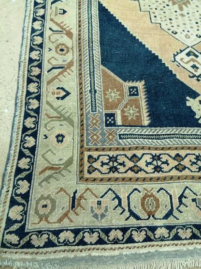 4.4 X 9.8 Vintage RUG Navy Blue TURKISH Oushak Rug Vintage Oushak Runner Rug  Wool Oushak Rug Hand Made Rugs  Turkish Rug