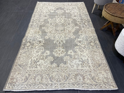 Turkish Rug, Antique Rug, Neutral 4x7 Rug, Persian RUG, Oushak Rug, Hand knotted Rug, Distressed Rug, Vintage Rug, Handmade Rug, woven rug.