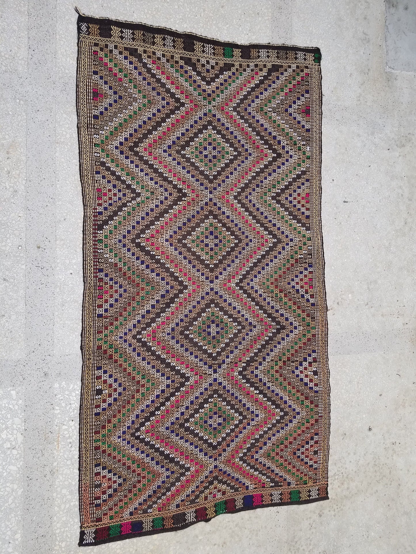 10'2x5'5 flatwoven with embroidery rug turkish hand made rugs vintage turkish rugs oushak rug vintage oushak rug,wool turkish wool kilim rug