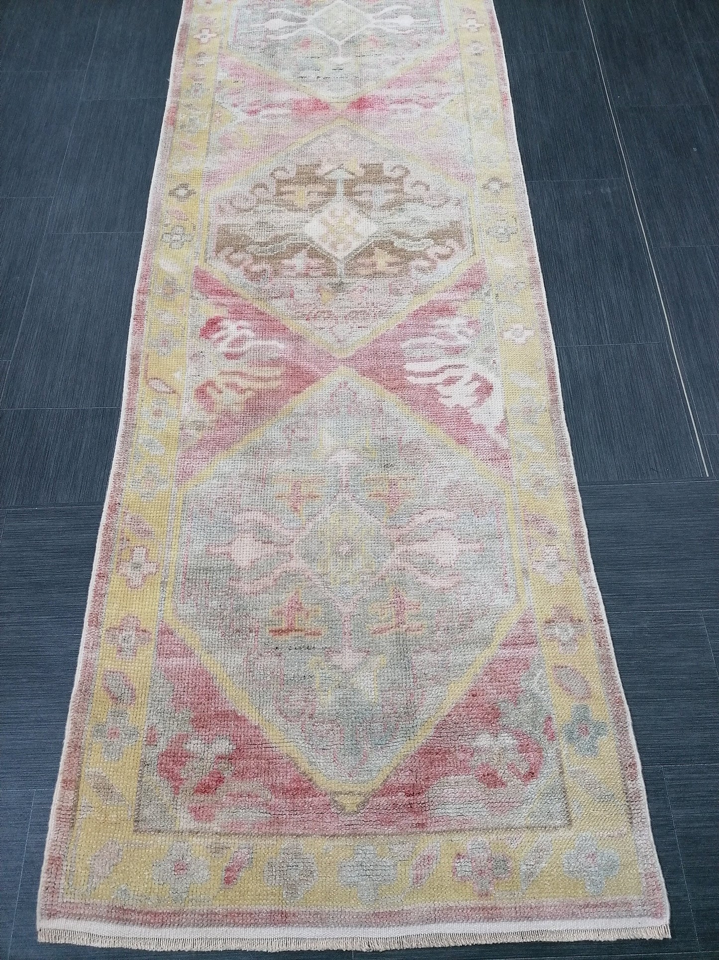 Oushak turkish runner rug 3x14'5 oushak new production wool runner rug pastel hallway runner rug handmade runner