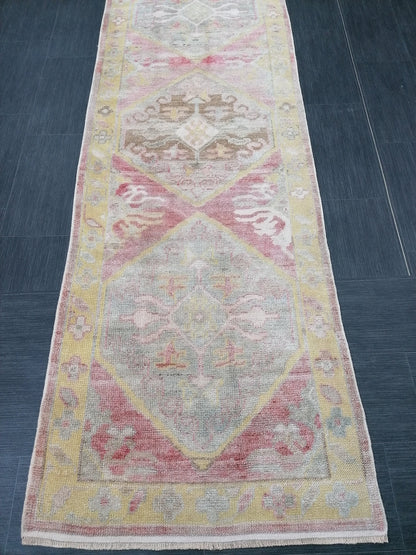 Oushak turkish runner rug 3x14'5 oushak new production wool runner rug pastel hallway runner rug handmade runner