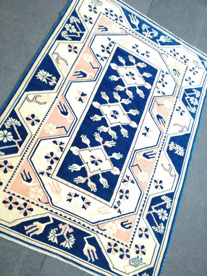 5.3 x 7.8 Vintage Rug, Blue Rug , Oushak Rug, Wool Oushak Rugs, Hand Made Rug, Bohemian Rug, Vintage Turkish Rug, Navy Rug