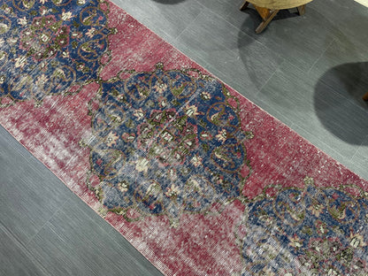 DISTRESSED Oushak Runner Rug, Turkish Runner 2.9 x 12.2 Rug, Vintage Runner Rug, Hallway Runner Rug, Kitchen Runner Rug, Wool Runner Rug
