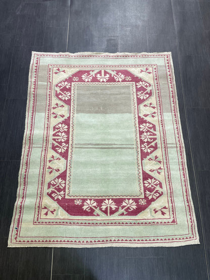 Turkish Rug, Hand Knotted 4x5 Rug, Brown Vintage Rug, Wool Muted Oushak Rug Handmade Rugs Vintage Turkish Rug, bathroom Rug