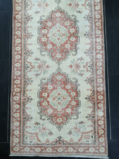 Distressed Oushak Runner 11.9 x 3 Muted  Vintage Runner Rug Hallway Runner Rug Kitchen Runner Rug Wool Runner Rug Wool Oushak Rug