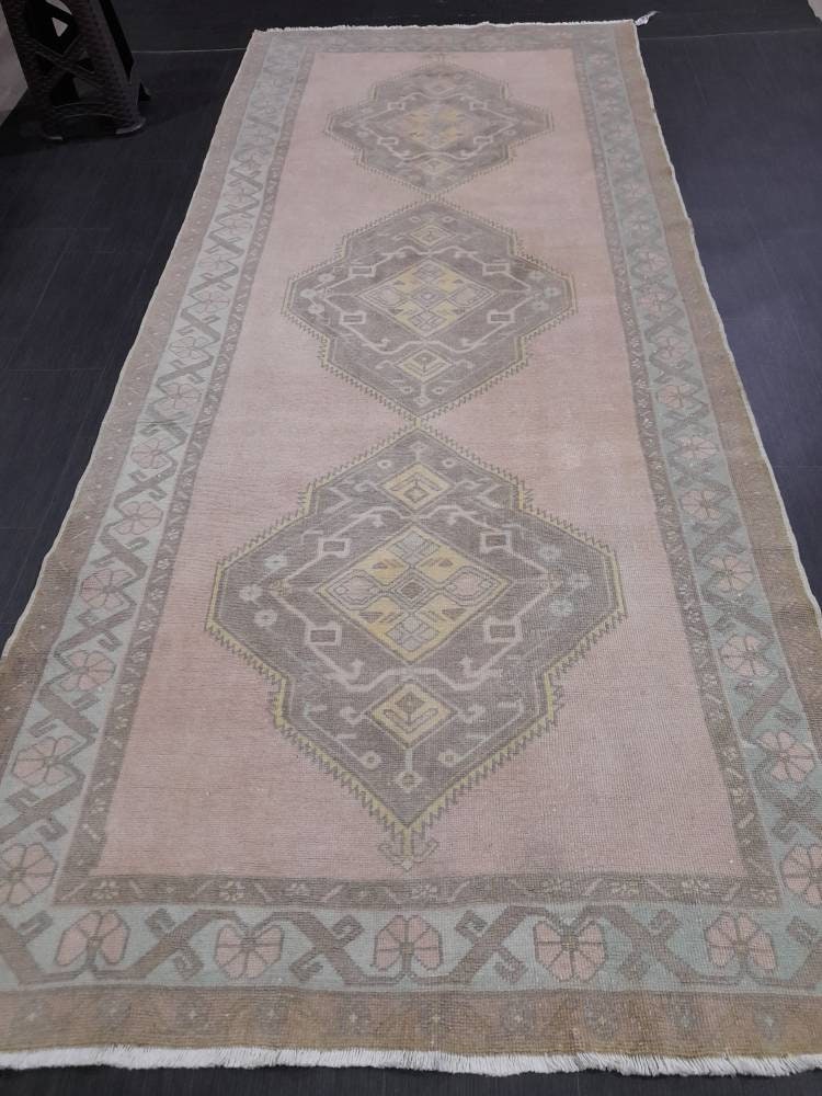 Muted Vintage Runner Rug 4.7 x 11 Muted Hallway Runner Rug Kitchen Runner Rug Muted Wool Runner Rug Muted Oushak Rug Turkish Runner Oriental