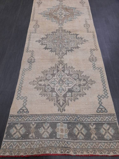 Muted Turkish Oushak Runner Rug 2.8 x 11 Oushak Runner Rug Vintage Runner Rug Hallway Runner Kitchen Runner Rug Wool Runner Oriental Runner