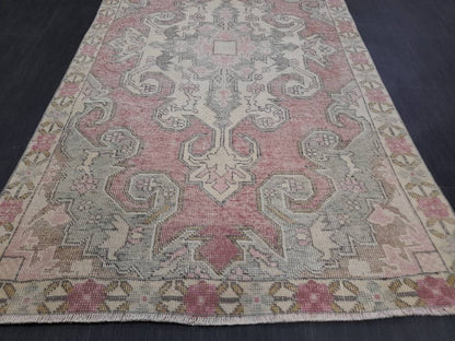 Hand Knotted Vintage Rug  4.2 x 7 Vintage Rug Red Turkish Rug Farmhouse Rug, Handmade Vintage Oriental Rug, Wool Hand Knotted rug