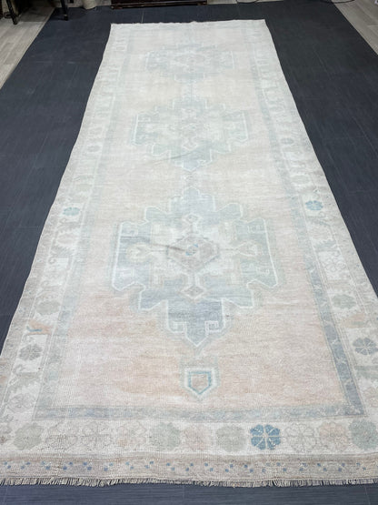 Muted Oushak Runner Rug 4.7 x 12.6 Turkish Runner Rug Muted Vintage Runner Rug Hallway Runner Rug Kitchen Runner Rug Wool Runner