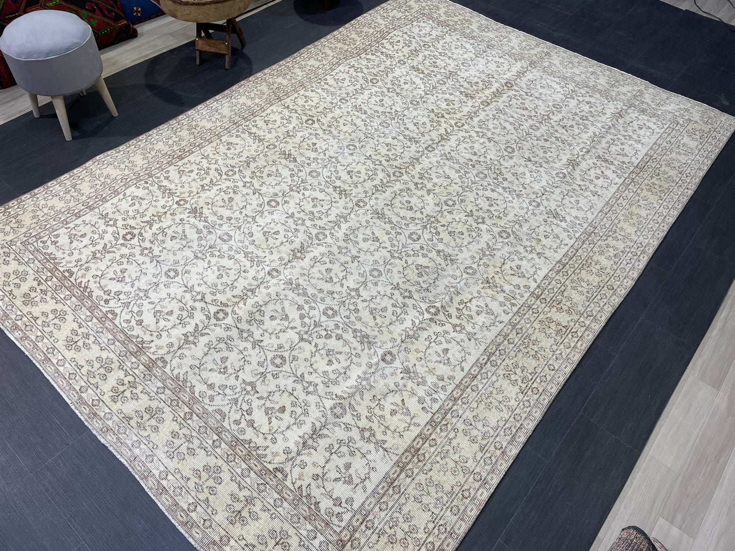 Neutral RUG, TURKISH 6.10 x 10 Rug, Vintage Rug, Natural Wool Oushak Rug, Handmade Persian Rug, Vintage Turkish Rug, Neutral Oriental rug