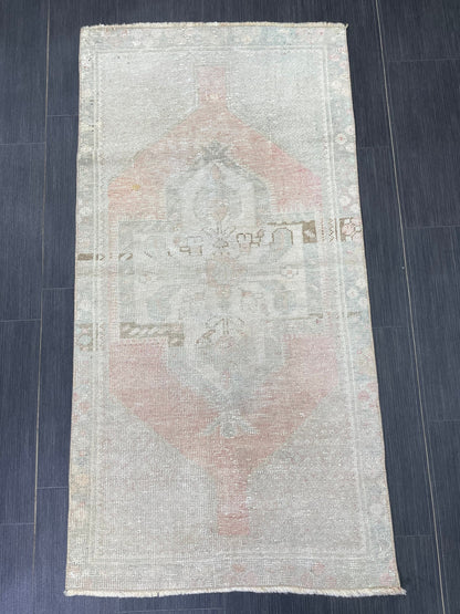 Muted Vintage Rug 2.5 x 5 Natural Wool Handmade Rug, Oushak Rug, Rustic Rug, Turkish Rug, Farmhouse Rug, Wool rug