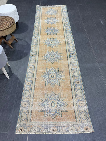 Oushak Runner Rug, Turkish Runner Rug, Vintage 2.5 x 9.7 Runner Rug, Hallway Runner Rug, Kitchen Runner Rug Wool Runner Rug