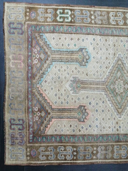 Vintage OUSHAK RUG 4.4 x 11 Vintage Rug Vintage Muted Rug Muted Wool Neutral Rug Hand Made Rugs Vintage Turkish Rug Kars Rug Oriental Rug