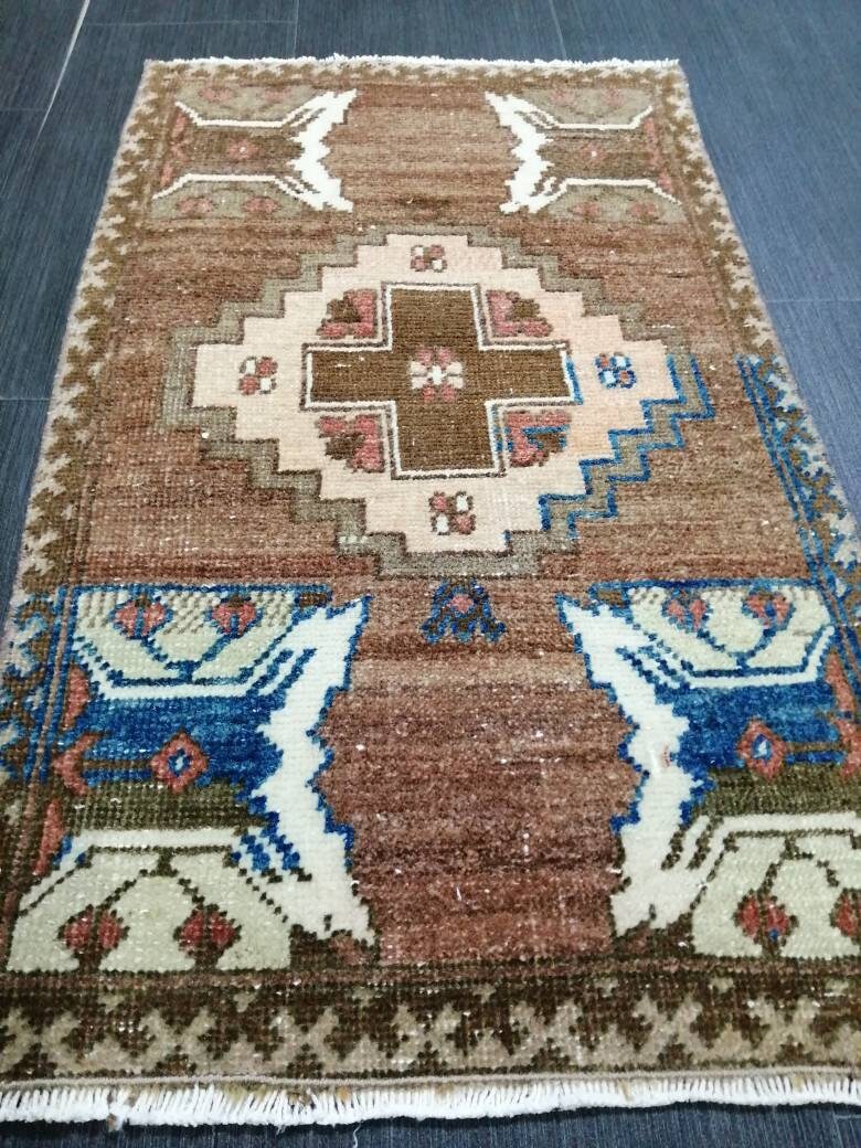 Muted Vintage Rug Small Rug Vintage  Rug Wool Oushak Rug Oriental Hand Made Rugs Small Vintage Turkish Rug