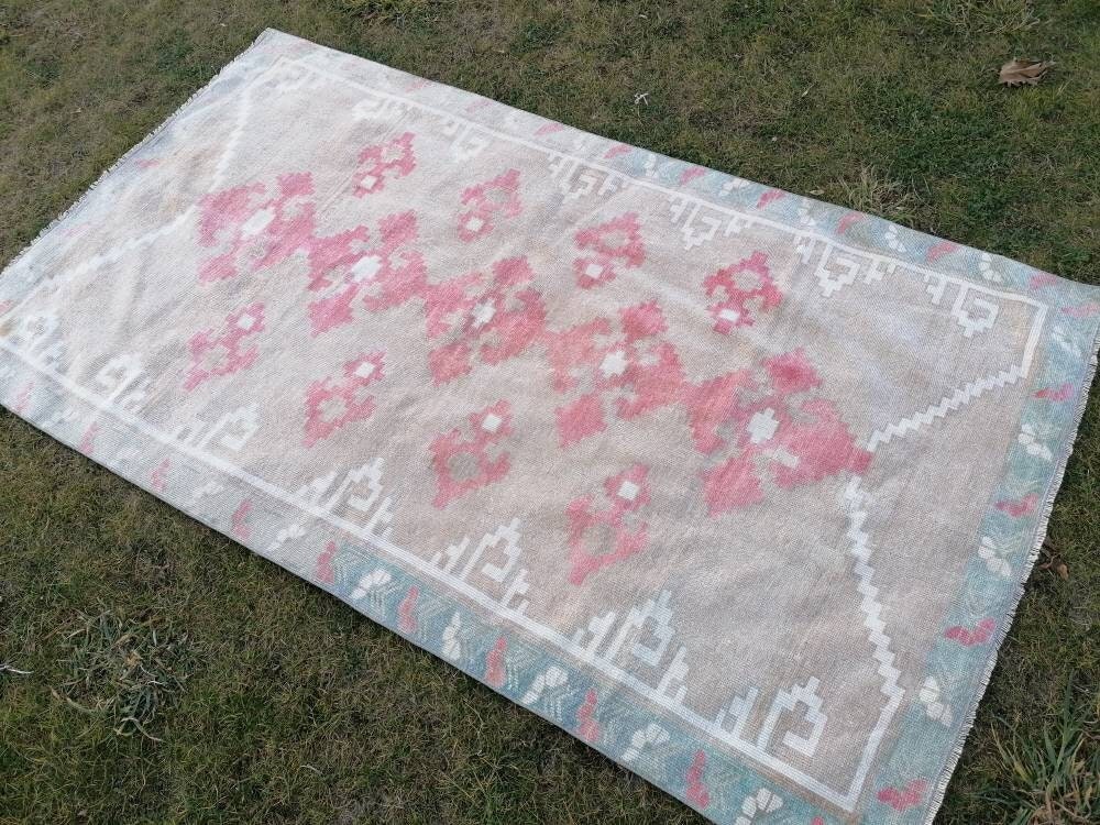 Vintage oushak rug, turkish rug 4'7x8 pastel vintage rug, handmade wool runner,