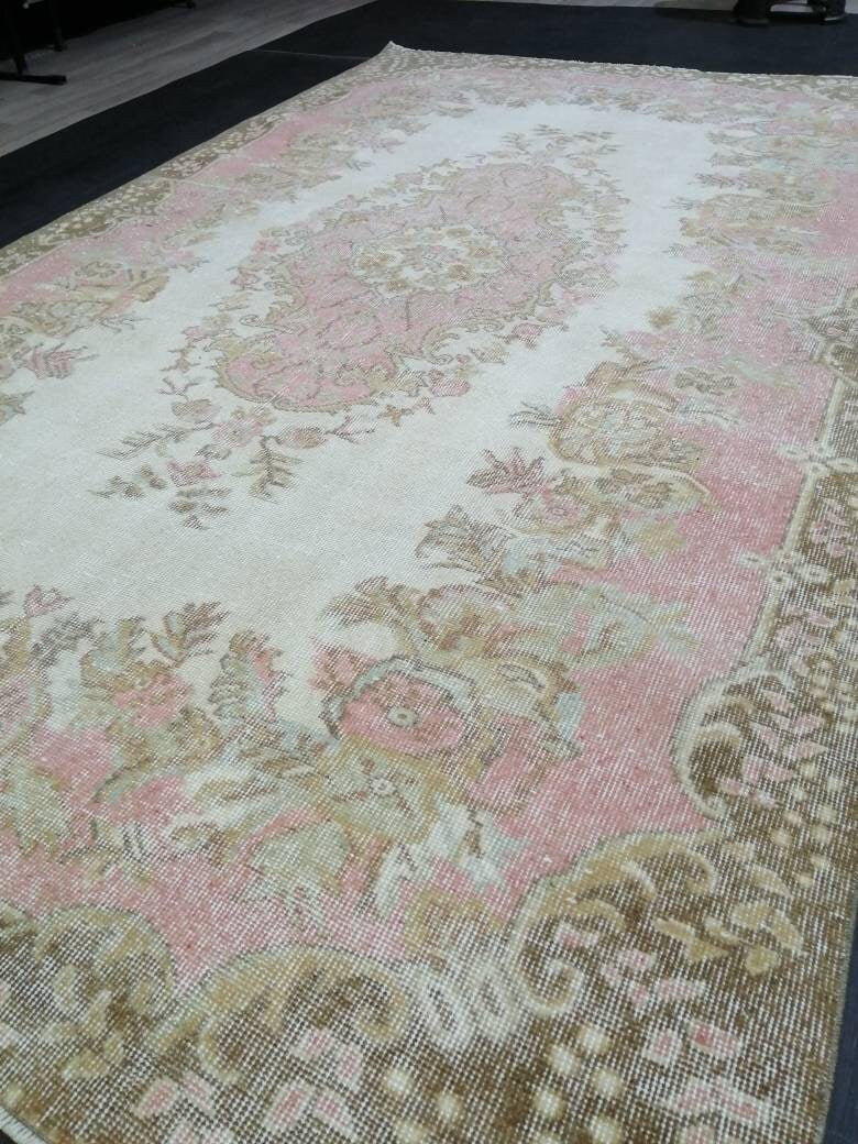 Pink Vintage RUG 5.8 x 9.5 Vintage TURKISH Rug Vintage Oushak Rug Vintage Pink Persian Rug Wool Oriental Rug Hand Made Muted Oriental rug