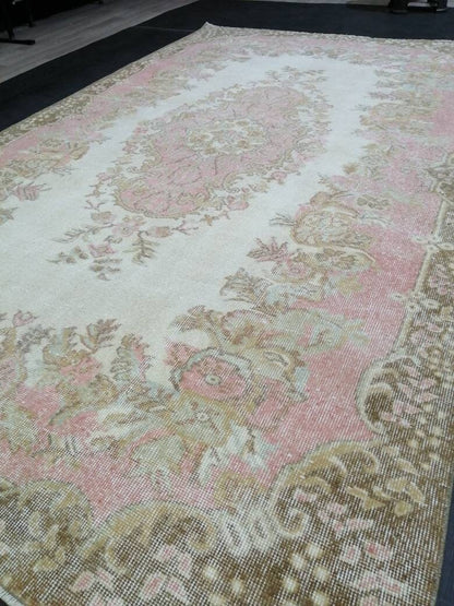 Pink Vintage RUG 5.8 x 9.5 Vintage TURKISH Rug Vintage Oushak Rug Vintage Pink Persian Rug Wool Oriental Rug Hand Made Muted Oriental rug
