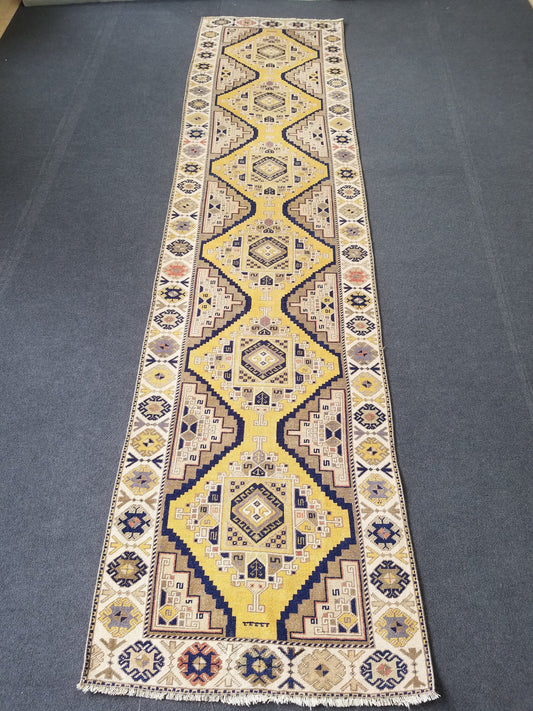 3x12 vintage handmade wool runner, oushak runner, hallway runner rug, kitchen runner
