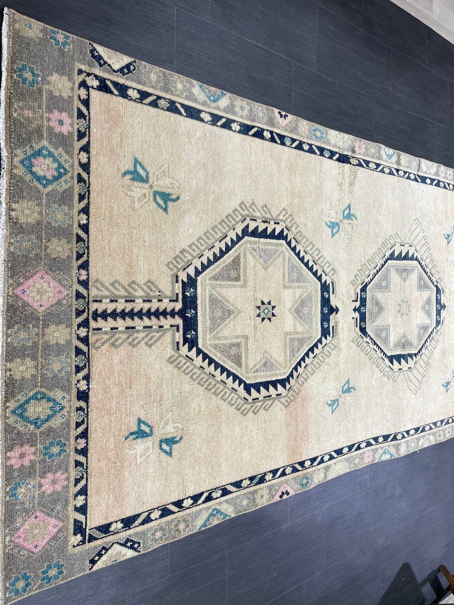 MUTED Turkish Runner Rug 4.5 x 11 Runner Antique Oushak Runner Faded Vintage Runner Rug Muted Vintage Turkish Muted Runner Rug