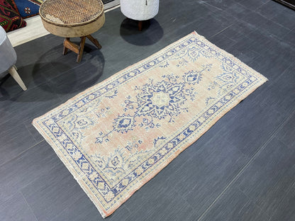 Antique Rug, Vintage 2.8 x 5.5 Rug, Turkish Wool Rug, Oushak Rug, Distressed Rug, Hand Knotted Rug, Persian Rug, Handmade Rug