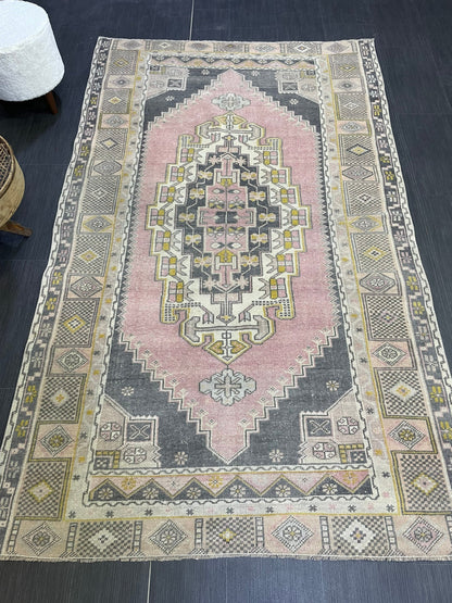 Hand Knotted Rug, Oushak 4.8 x 7.7 Rug, Rustic Rug, Handmade Rug, Turkish Rug, Farmhouse Rug, Vintage Rug, Wool rug