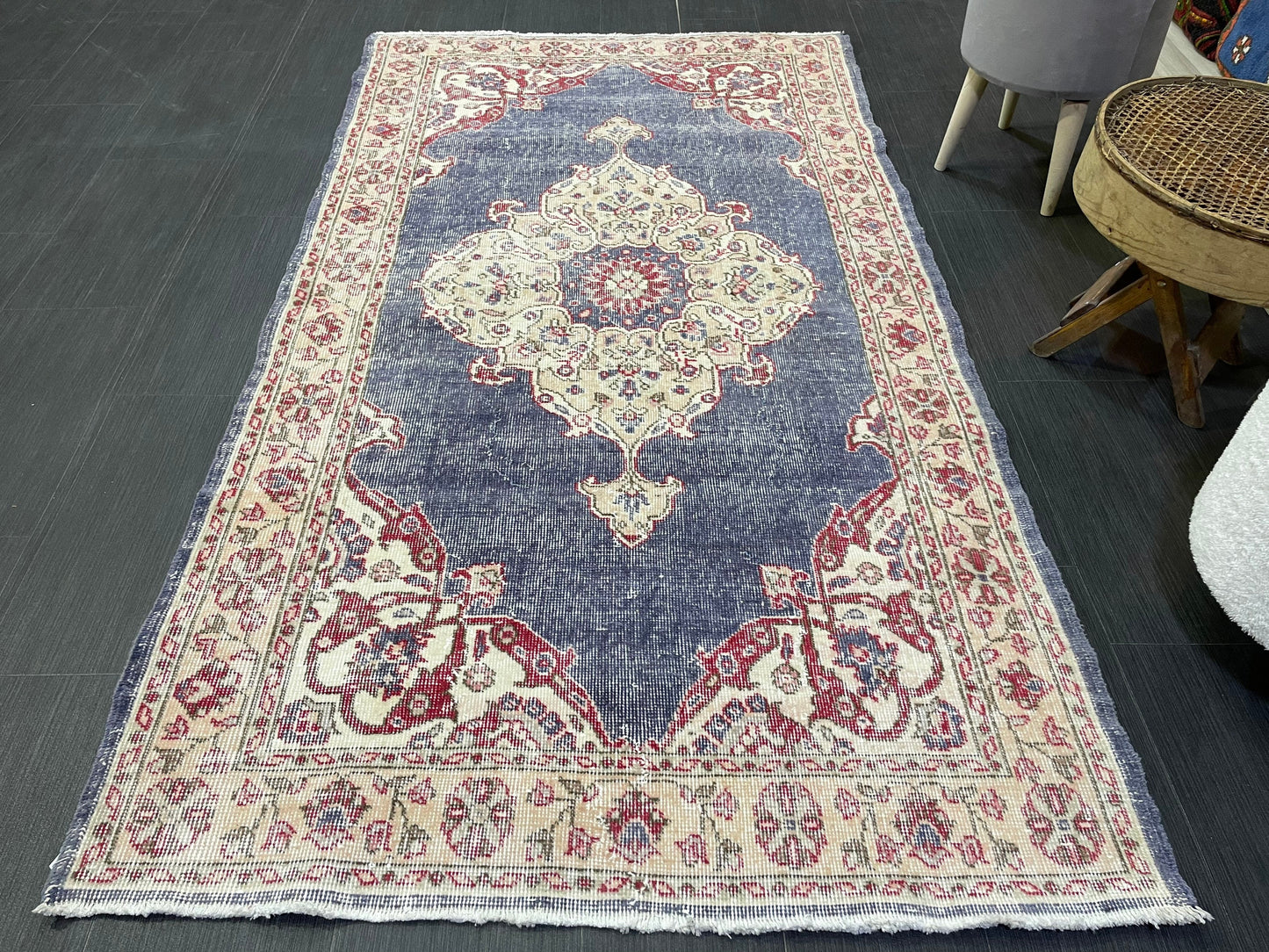 Persian Rug, Turkish Rug, Antique 4x7 Rug, Neutral Rug, Oushak Rug, Hand knotted Rug, Distressed Rug, Vintage Rug, Handmade Rug, woven rug.