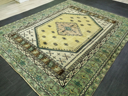 OUSHAK RUG  8.6x7.3 Green TURKISH Oushak Rug Vintage Oushak Runner Rug Vintage Runner Rug Wool Oushak Rug Hand Made Rugs Vintage Turkish Rug