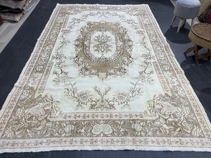 Antique Rug, Vintage 6.3 x 10 Rug, Turkish Wool Rug, Oushak Rug, Distressed Hand Knotted Rug, Persian Rug, Handmade Rug