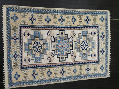 Vintage Blue Rug, 3.9 x 5.7 Hand Made Rug Oriental Rug, Wool Oushak Rugs, Hand Made Rug, Persian Rug, Vintage Turkish Rug, Farmhouse Rug