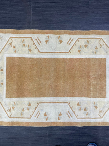 Turkish Rug, Vintage Oushak 2.8 x 4.3  Rug, Brown Vintage Rug Wool Muted Oushak Rug Hand Made Rugs Vintage Turkish Rug