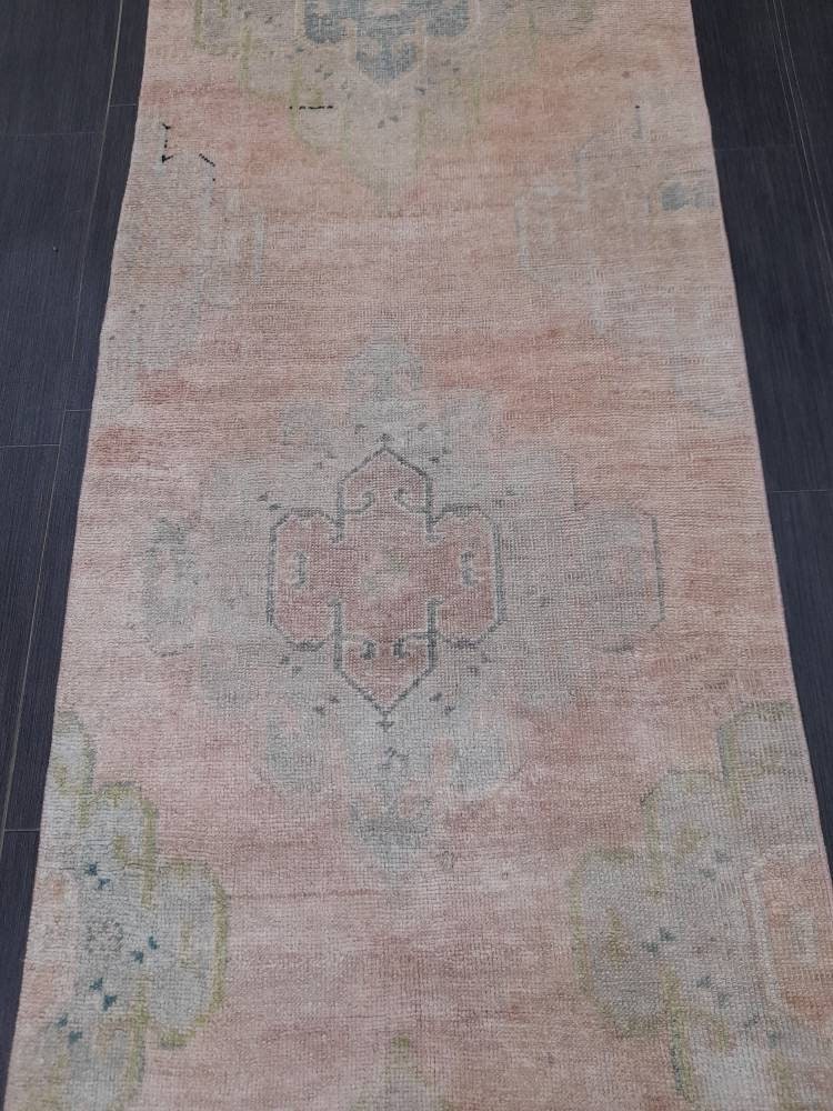 Hand Knotted Runner Rug Muted Turkish Runner Rug Vintage Runner Rug 2.6 x 12.8 Distressed Hallway Runner Kitchen Runner Rug Muted Runner Rug