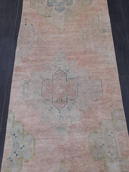 Hand Knotted Runner Rug Muted Turkish Runner Rug Vintage Runner Rug 2.6 x 12.8 Distressed Hallway Runner Kitchen Runner Rug Muted Runner Rug