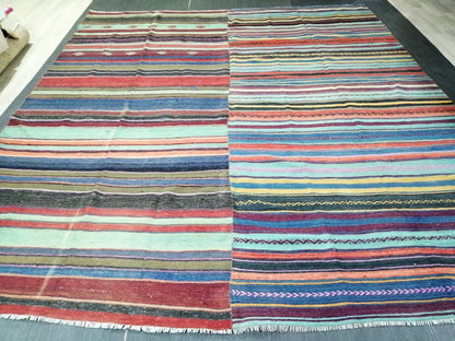 8.4 x 10 Oriental Vintage Flat woven Rug,  Flatweave Carpet , Stripped Flatweaving, Boho Rug, Farmhouse Rug, Turkish Kilim Rug
