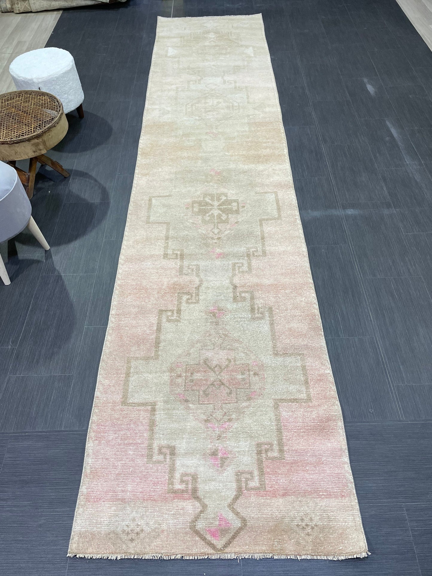 Antique Runner Rug, Persian2.8 x 12.7 Runner Rug, Wool Oushak Runner Rug, Long Turkish Runner Rug, Kitchen Runner Rug, Hallway Runner