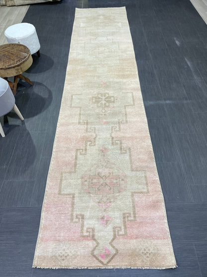 Antique Runner Rug, Persian2.8 x 12.7 Runner Rug, Wool Oushak Runner Rug, Long Turkish Runner Rug, Kitchen Runner Rug, Hallway Runner