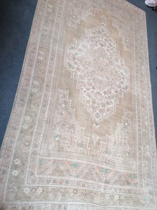 7x12'3 large oushak rug, pastel living room hand made rugs vintage turkish wool rug