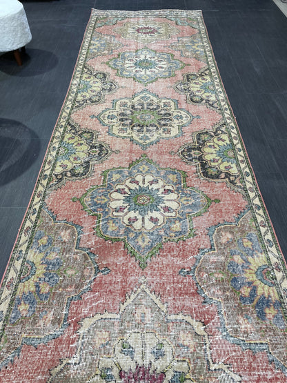 Handmade Runner Rug, Turkish Runner 3.7 x 12.4 Rug, Vintage Runner Rug, Hallway Runner Rug Kitchen Runner Rug, Hand Knotted Wool Runner Rug,