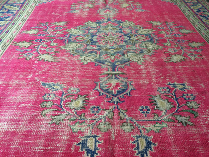 6.8 x 10 Turkish Rug, Oushak Rug, Handmade Rugs, Wool Vintage Hand Knotted Rug, Oriental Rugs, 7 by 10 Vintage Rug, hot pink, purple