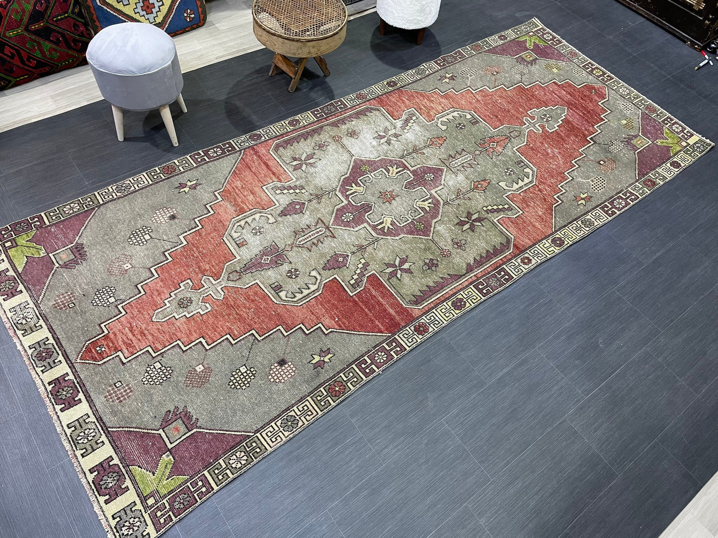 Natural Wool Rug, TURKISH 4.5 x 10.9 Rug, Vintage Turkish Rugs, Anatolian Oushak Rug, Handmade Rug, Vintage Rug, Hand Knotted rug