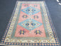 Blue vintage wool rug. pink turkish oushak rug 3'10x5'7 bohemian rug, living room rug, handmade wool rugs